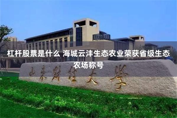 杠杆股票是什么 海城云沣生态农业荣获省级生态农场称号